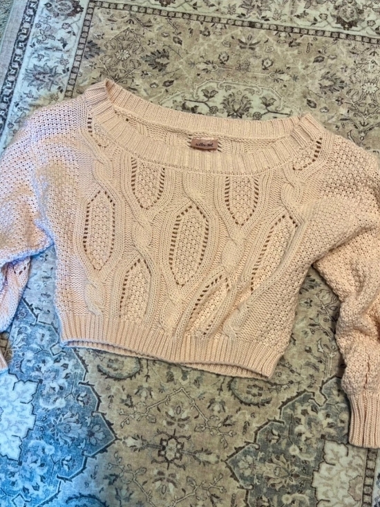 willow & root Sweaters - Off-the-Shoulder Cable Knit Sweater - Light Pink